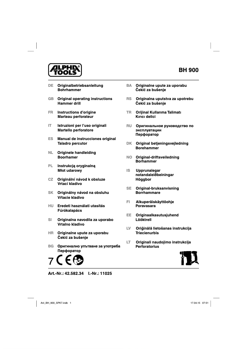 Page 1 of the manual User Manual Alpha Tools BH 900