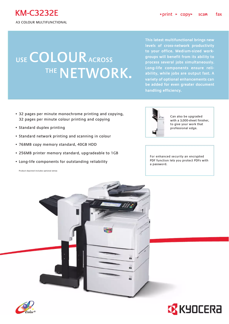 Page 1 de la notice Fiche technique Kyocera KM-C3232E