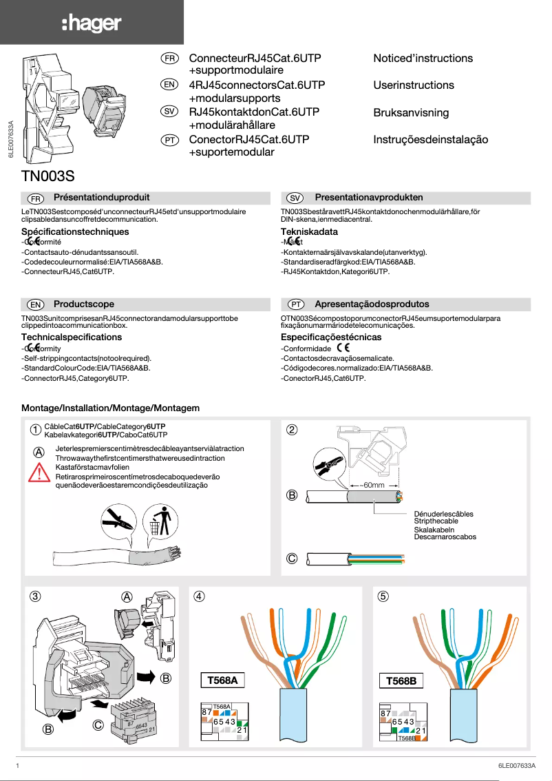 Page 1 de la notice Manuel utilisateur Hager TN003S