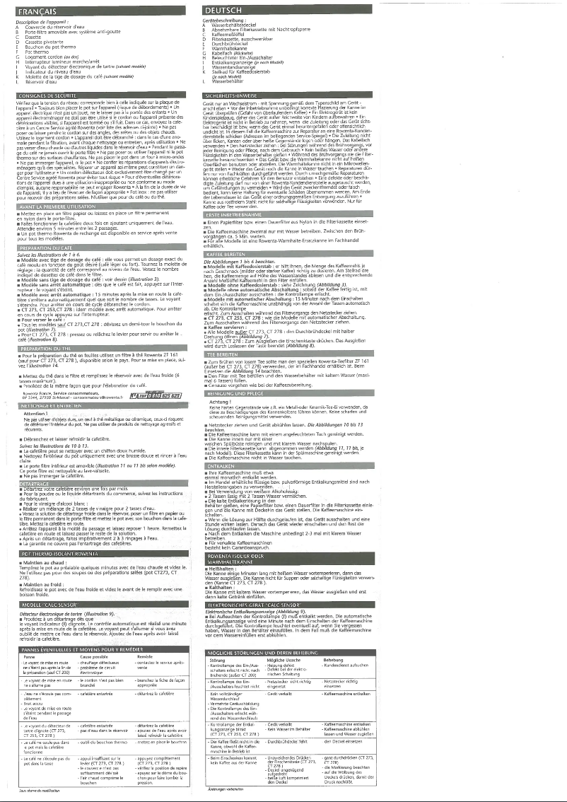 Page n°1 - Manuel utilisateur Rowenta CT 212