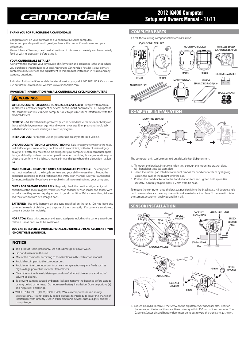 Page n°1 - Manuel utilisateur Cannondale IQ400