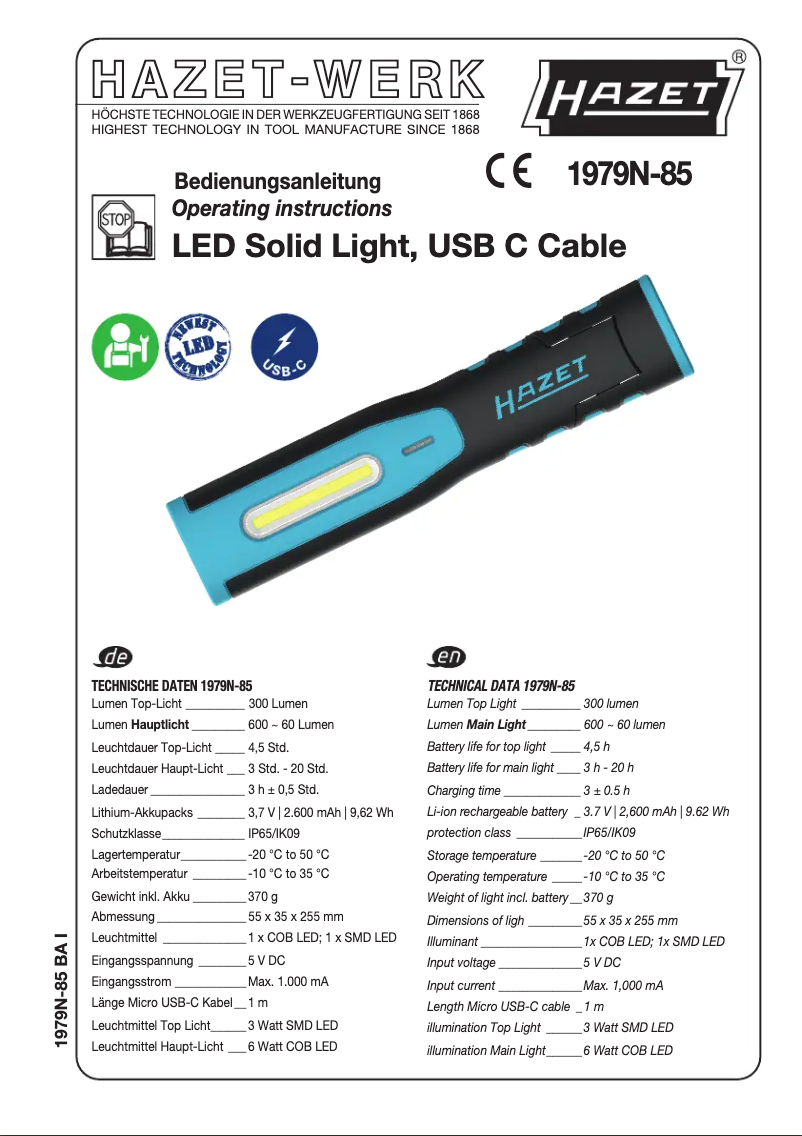 Page 1 de la notice Manuel utilisateur Hazet 1979N-85
