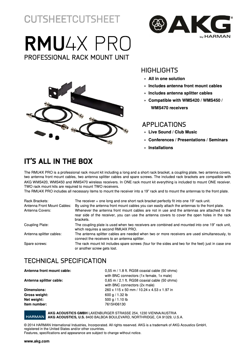 Page n°1 - Manuel utilisateur AKG RMU4X PRO