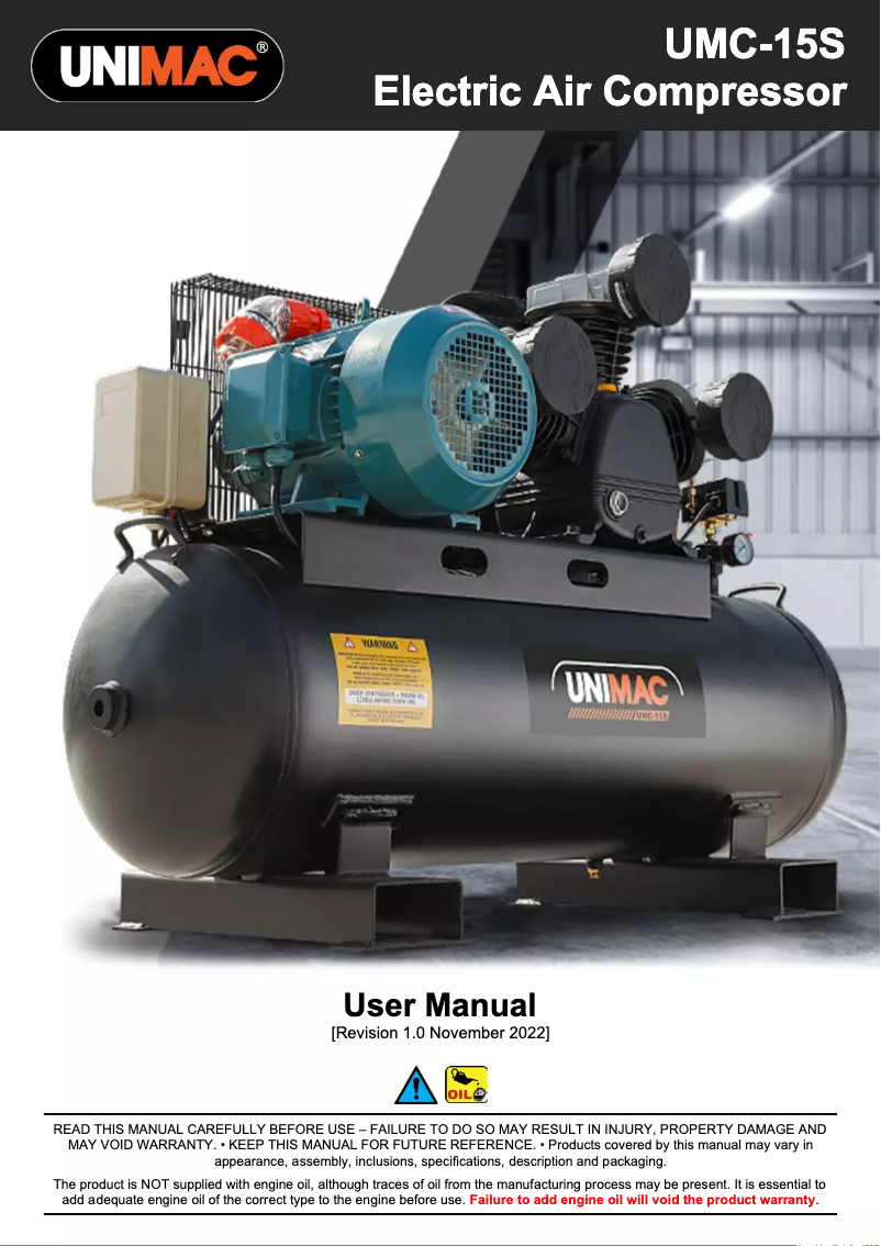 Page n°1 - Manuel utilisateur Unimac UMVC-15S