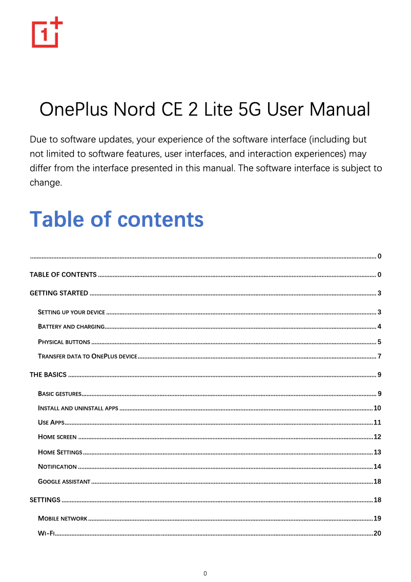 Page 1 de la notice Manuel utilisateur OnePlus Nord CE 2 Lite