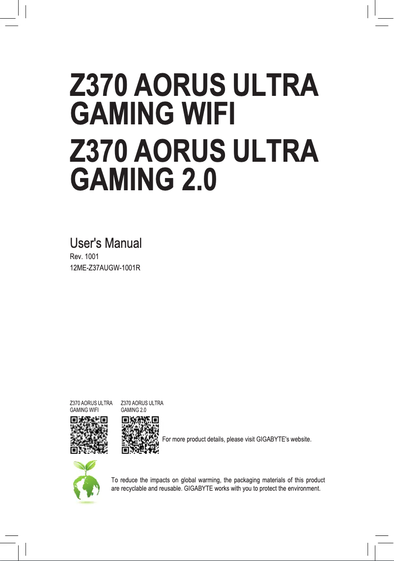 Image de la première page du manuel de l'appareil Z370 Aorus Ultra Gaming 2.0