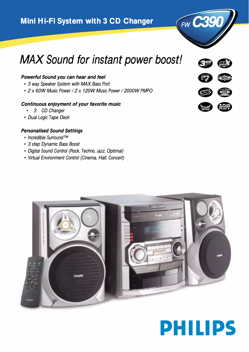 Page 1 de la notice Fiche technique Philips FW-C390