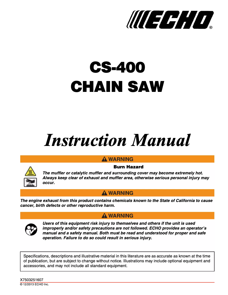 Page n°1 - Manuel utilisateur Echo CS-400