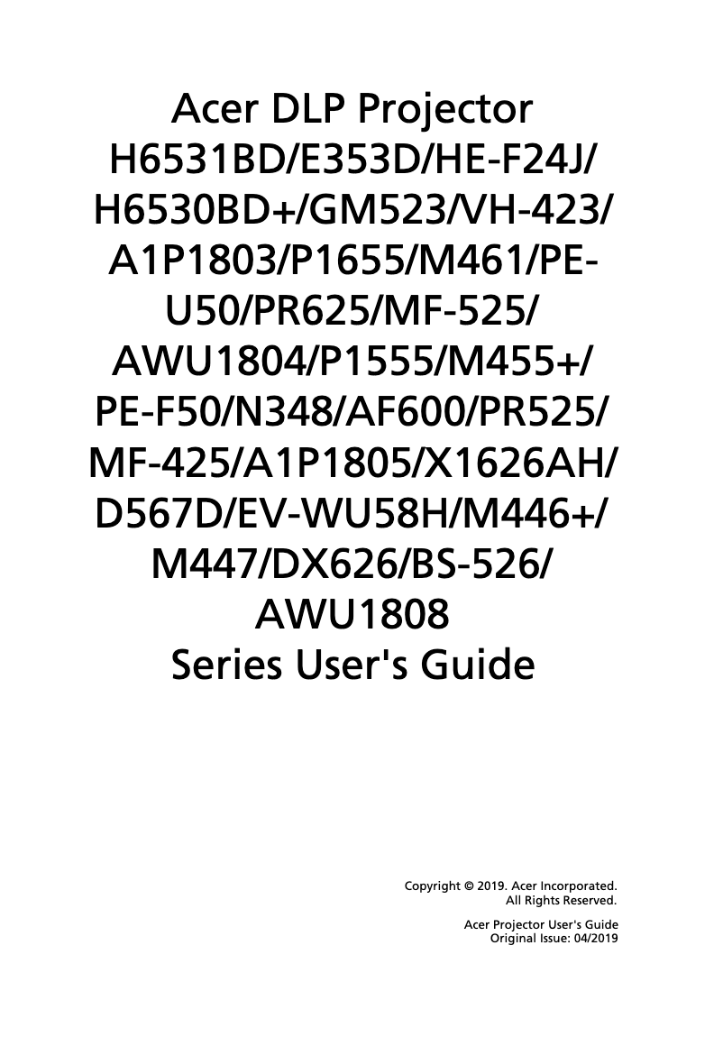 Page n°1 - Manuel utilisateur Acer P1555