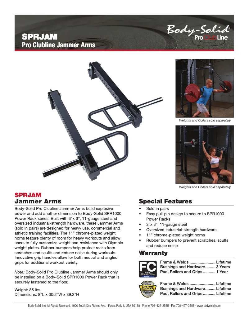 Page 1 de la notice Fiche technique Body-Solid SPRJAM