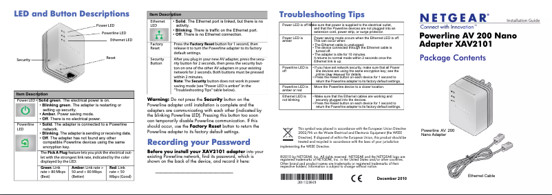 Page n°1 - Guide d'installation Netgear XAV2101