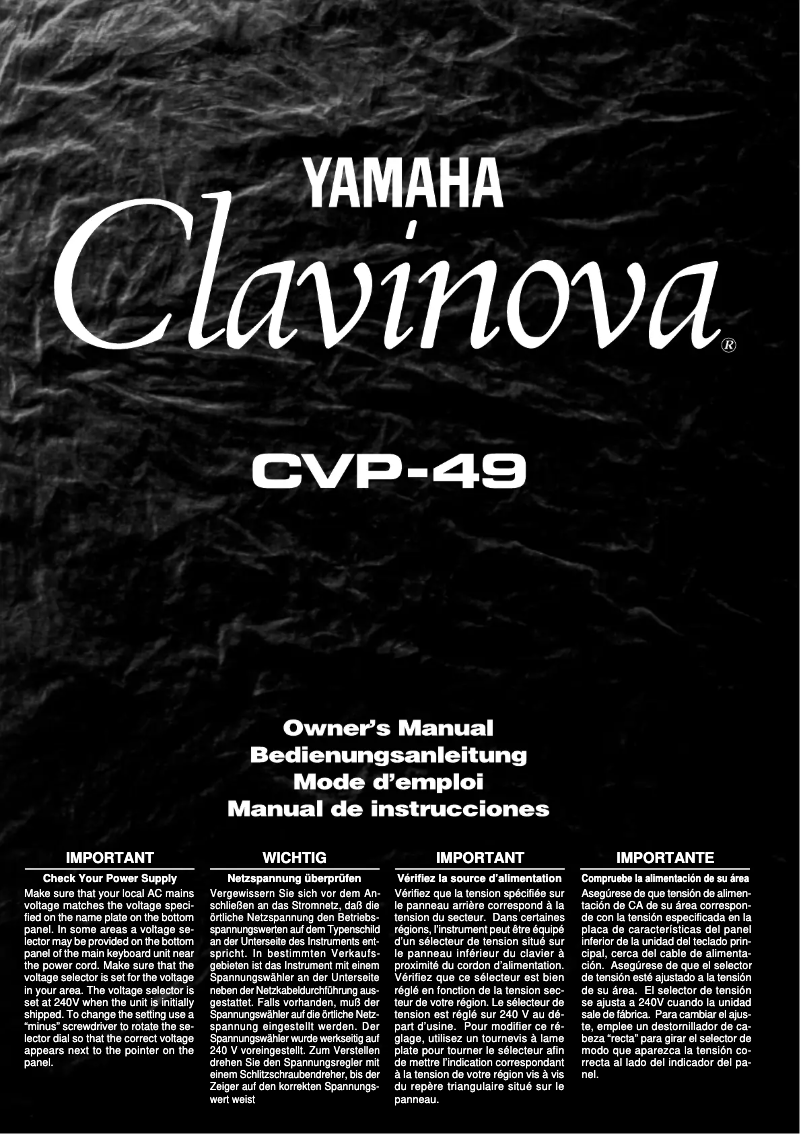 Page n°1 - Manuel utilisateur Yamaha Clavinova CVP-49