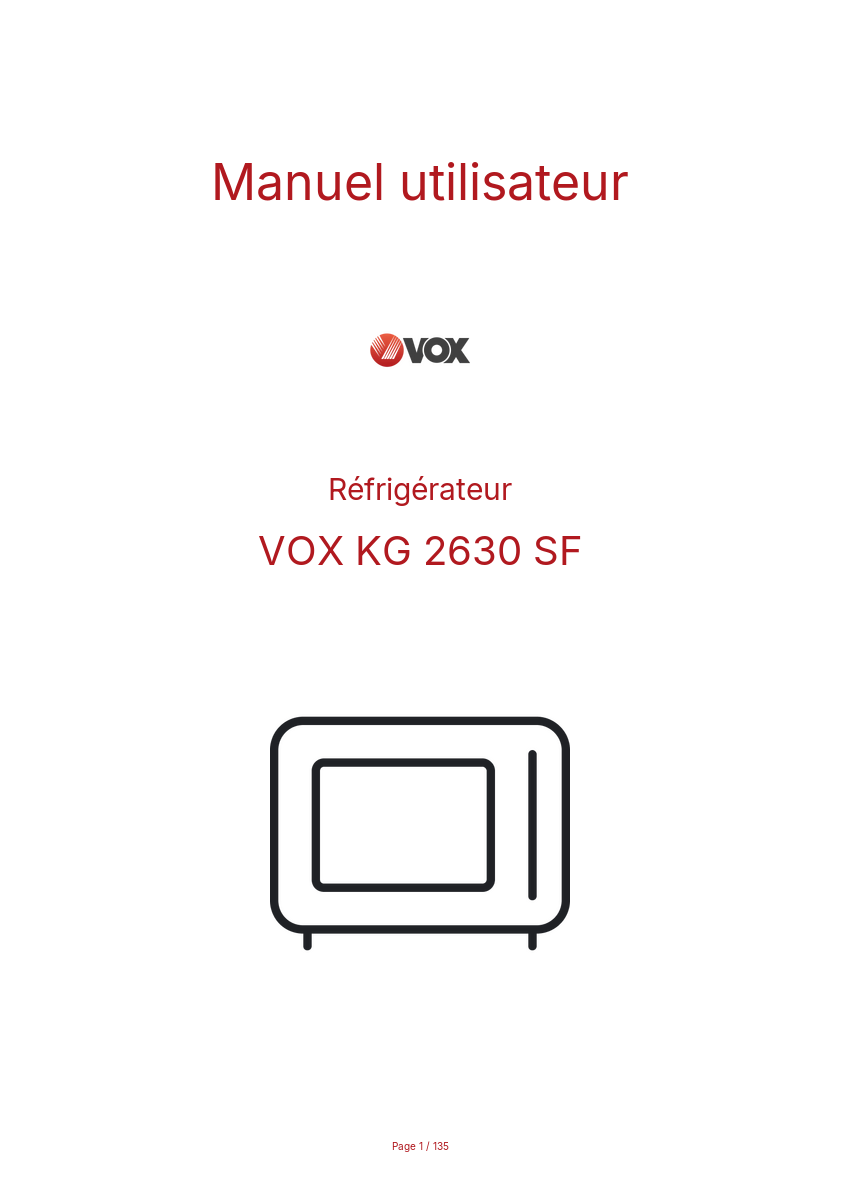 Page n°1 - Manuel utilisateur VOX KG 2630 SF