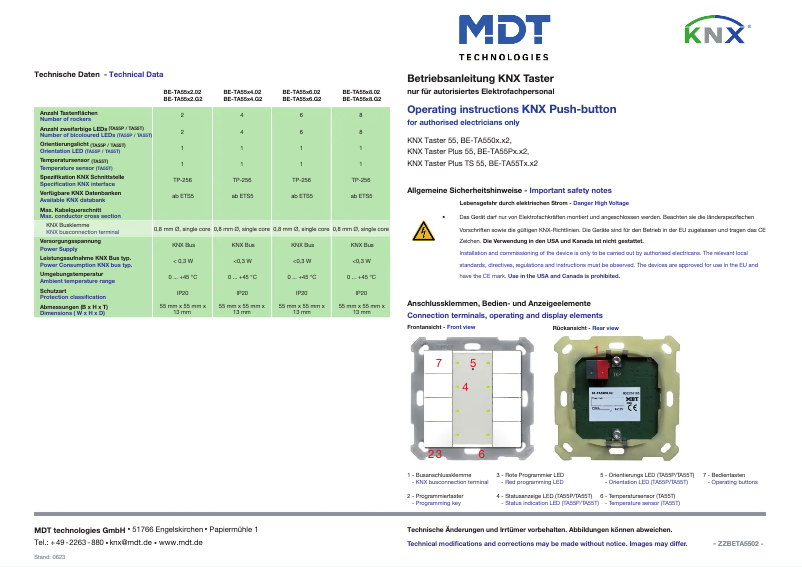 Page n°1 - Manuel utilisateur MDT BE-TA55P8.02