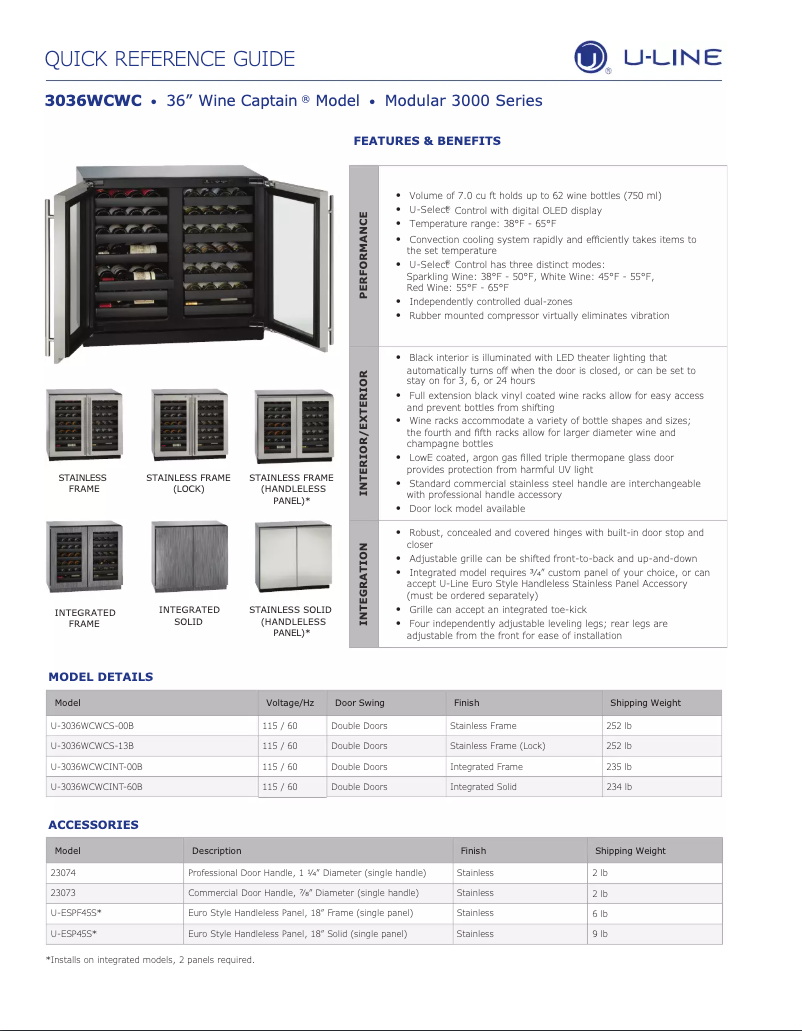 Page 1 de la notice Fiche technique U-Line U-3036WCWCS-13B