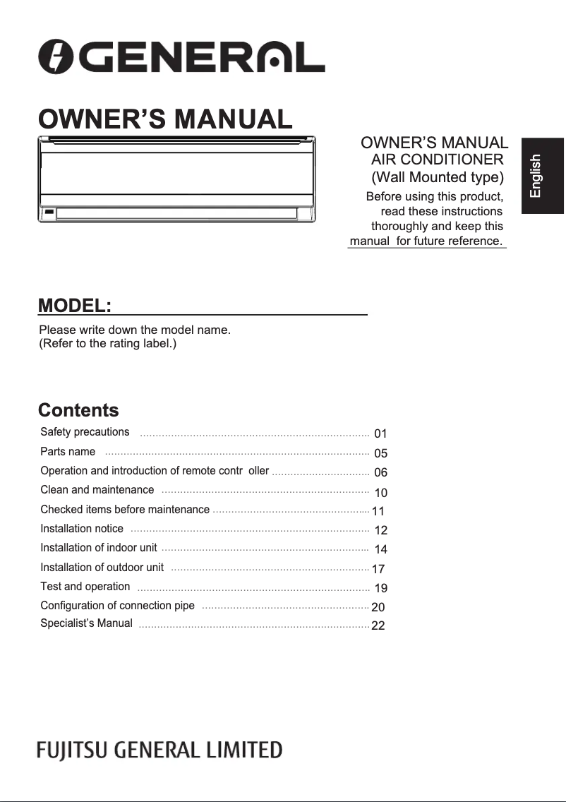 Page n°1 - Manuel utilisateur Fujitsu ASGA22CLWA