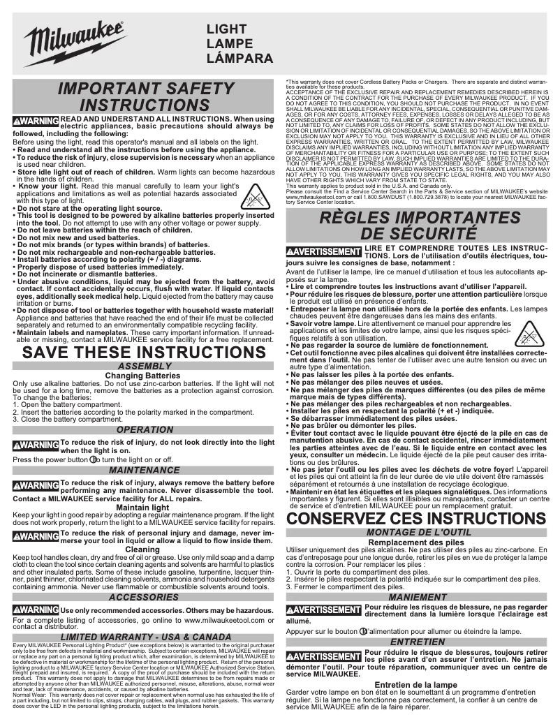 Page n°1 - Manuel utilisateur Milwaukee 2108