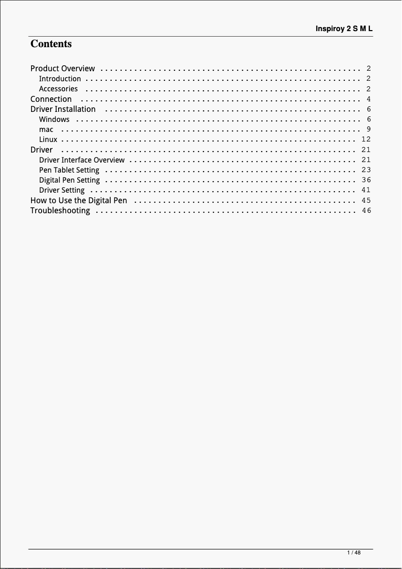 Page 1 de la notice Manuel utilisateur Huion Inspiroy 2