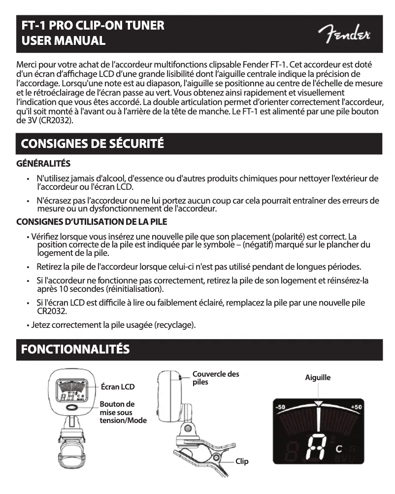 Image de la première page du manuel de l'appareil FT-1