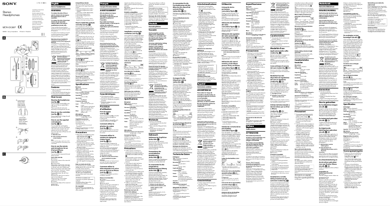 Page 1 de la notice Manuel utilisateur Sony MDR-EX38IP