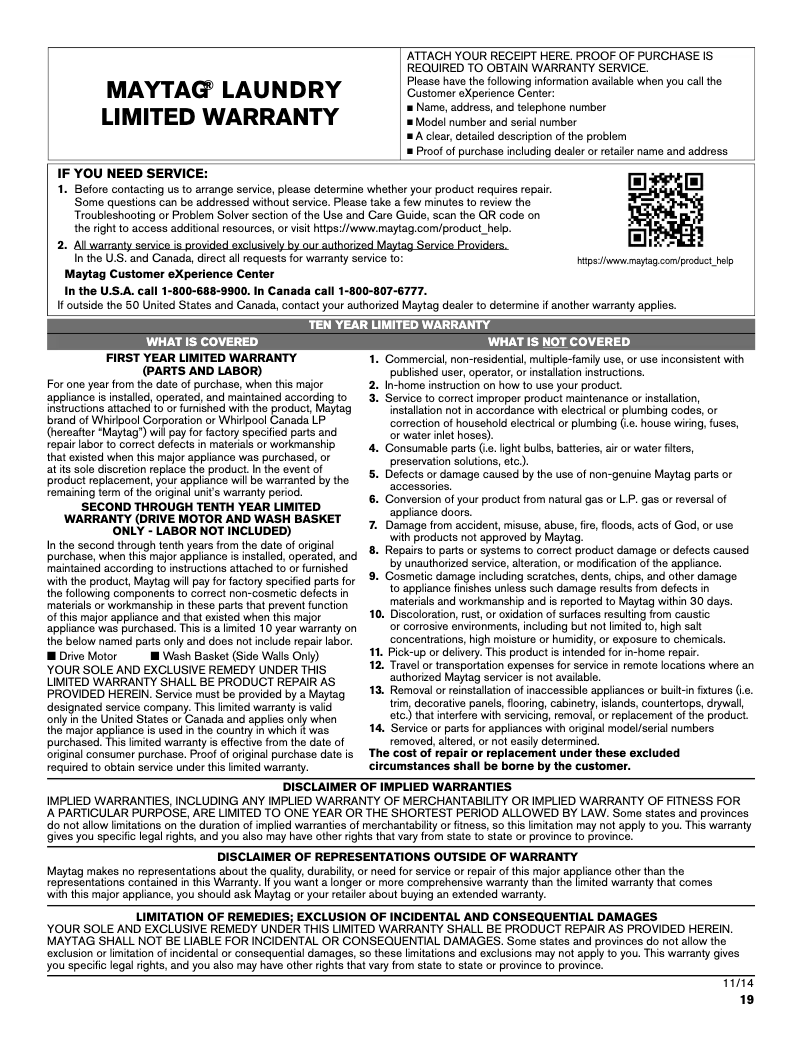 Page 1 de la notice Mode d'emploi Maytag MVWB765F