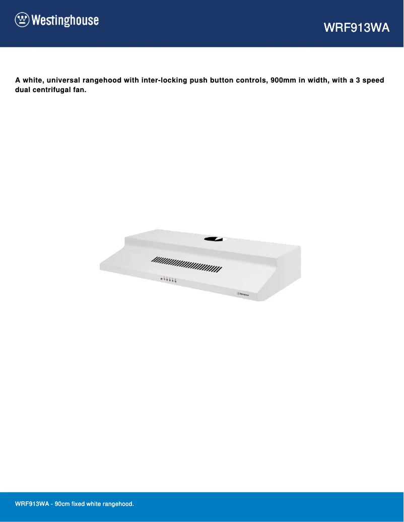 Page 1 de la notice Fiche technique Westinghouse WRF913WA