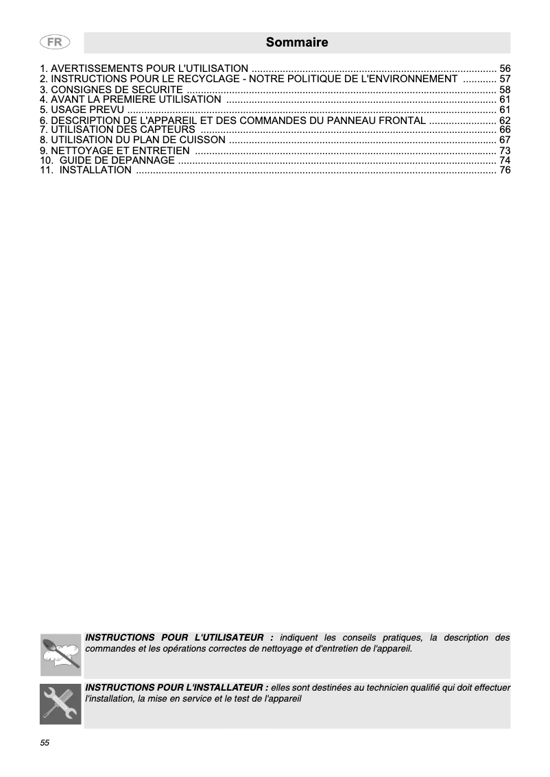 Page 1 de la notice Manuel utilisateur Smeg SE2842IDX