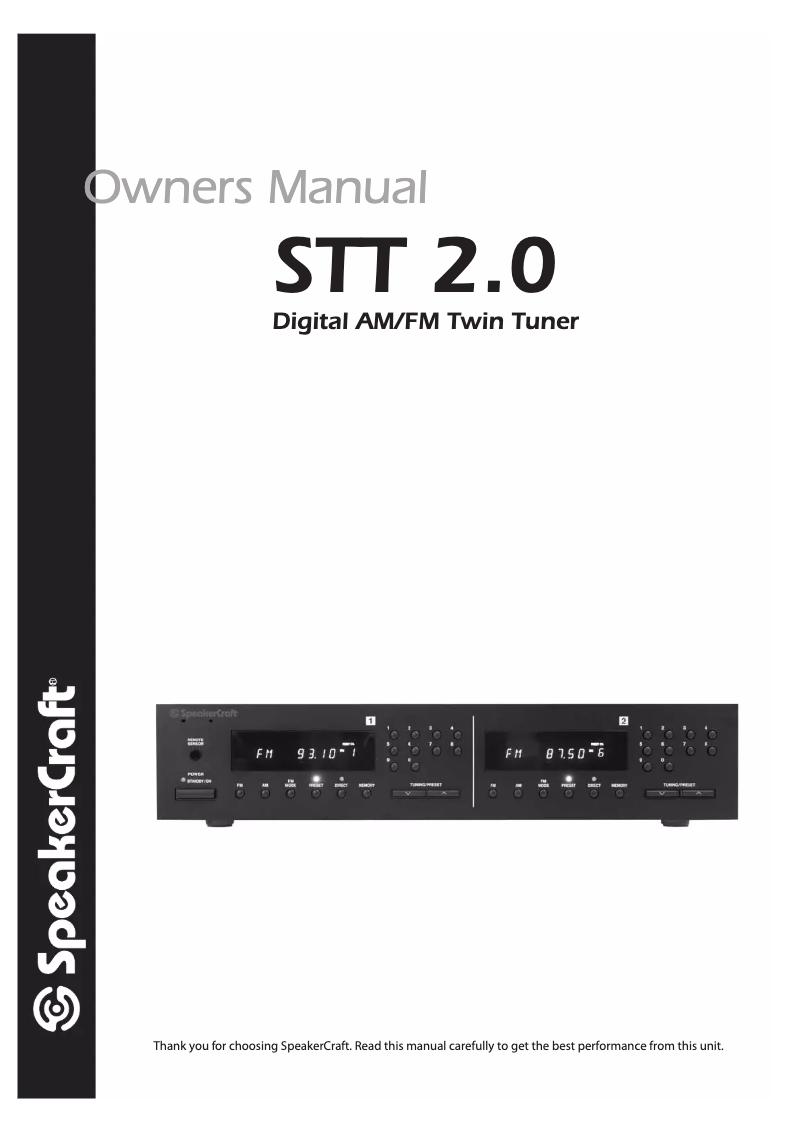 Page 1 de la notice Manuel utilisateur SpeakerCraft STT 2.0