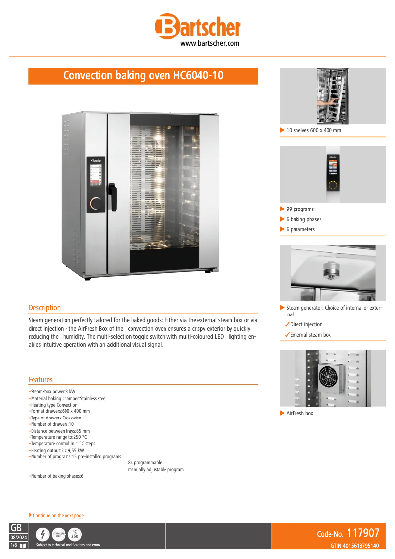 Page n°1 - Fiche technique Bartscher HC6040-10