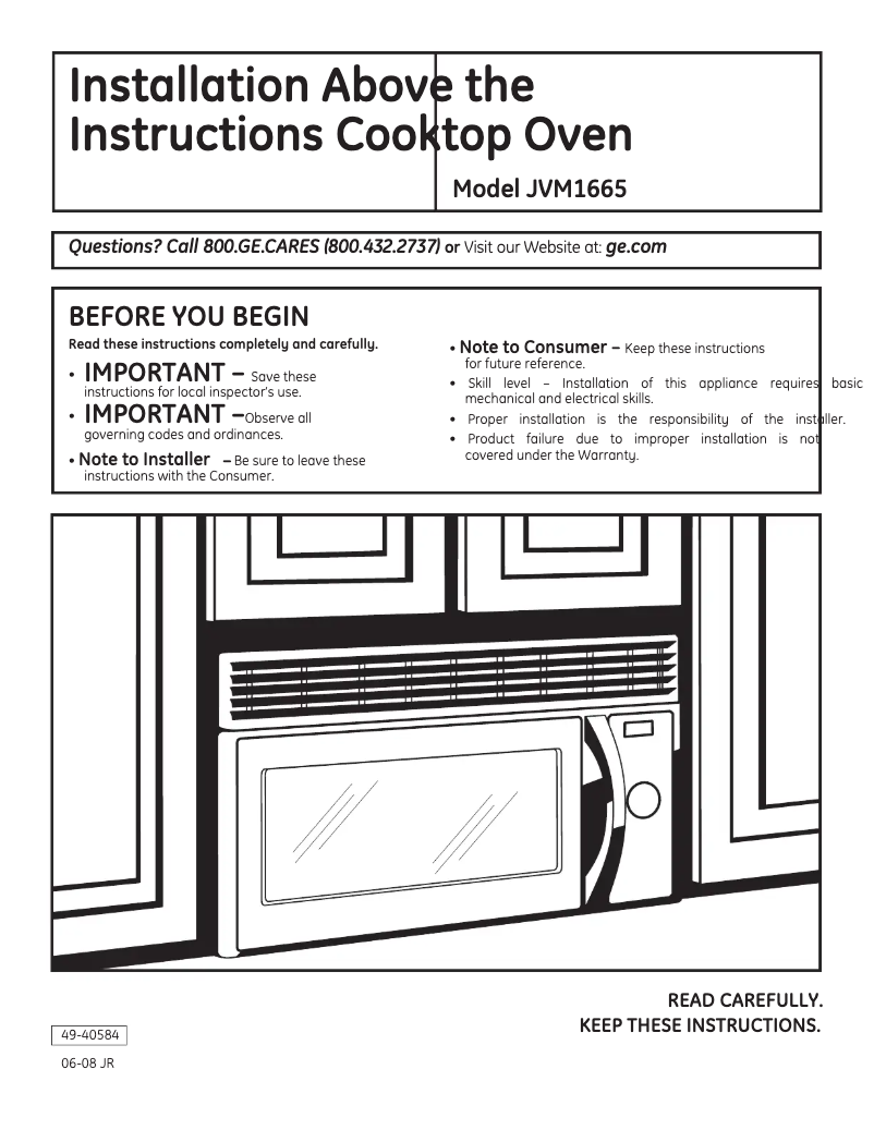 Page 1 of the manual Installation Guide GE Spacemaker JVM1665DNBB