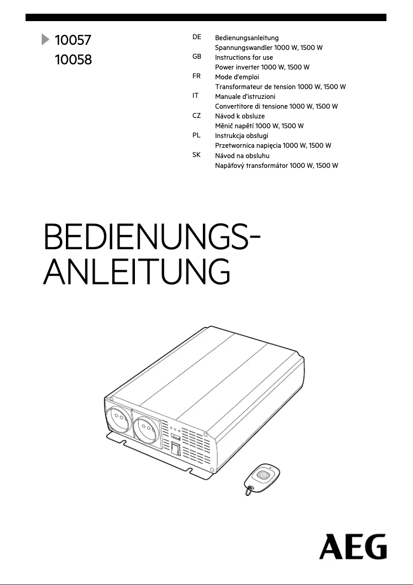 Page n°1 - Manuel utilisateur AEG 10057
