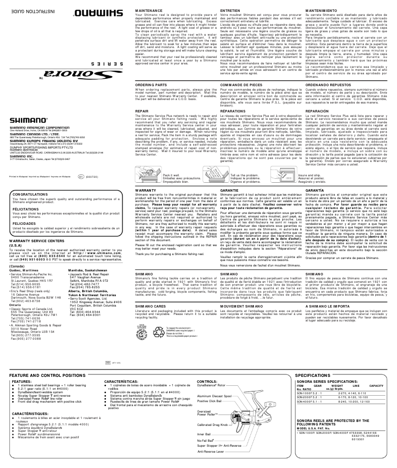 Page n°1 - Manuel utilisateur Shimano Sonora 1000F