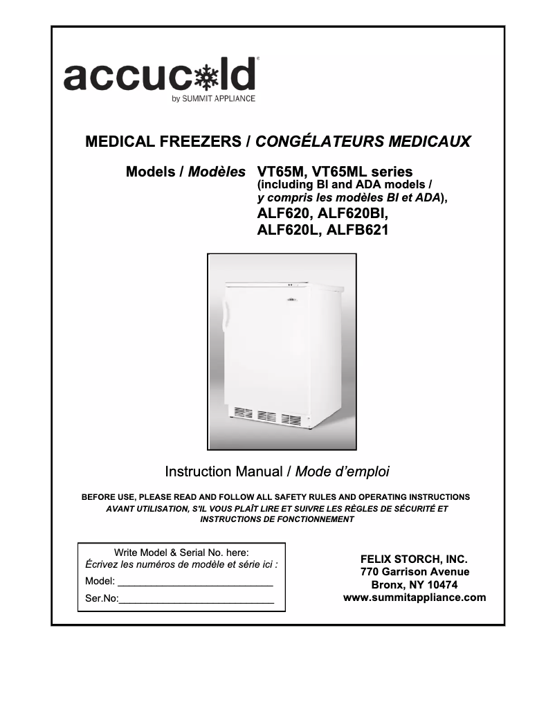 Page n°1 - Guide d'installation Summit Accucold VT65ML7ADA