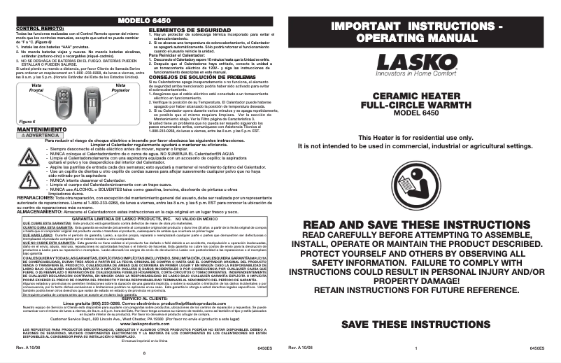Page 1 de la notice Manuel utilisateur Lasko 6450