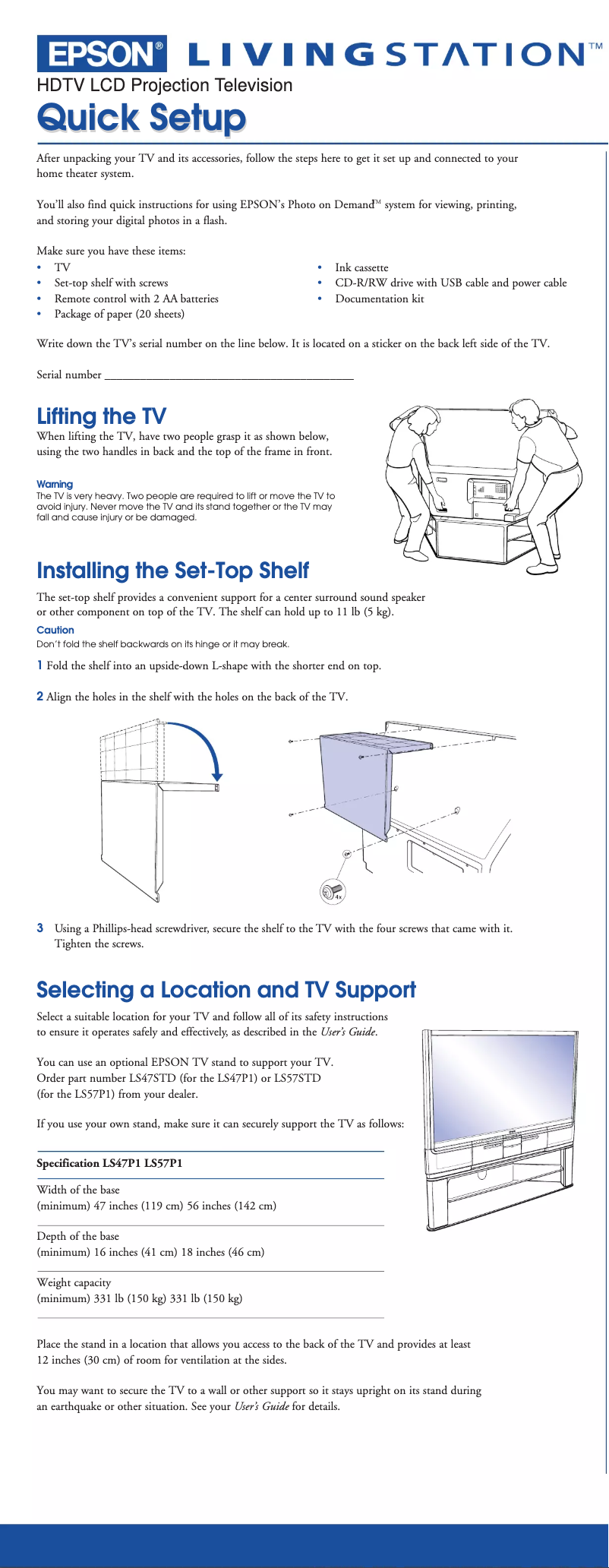 Page 1 de la notice Guide de démarrage rapide Epson Livingstation LS57P1
