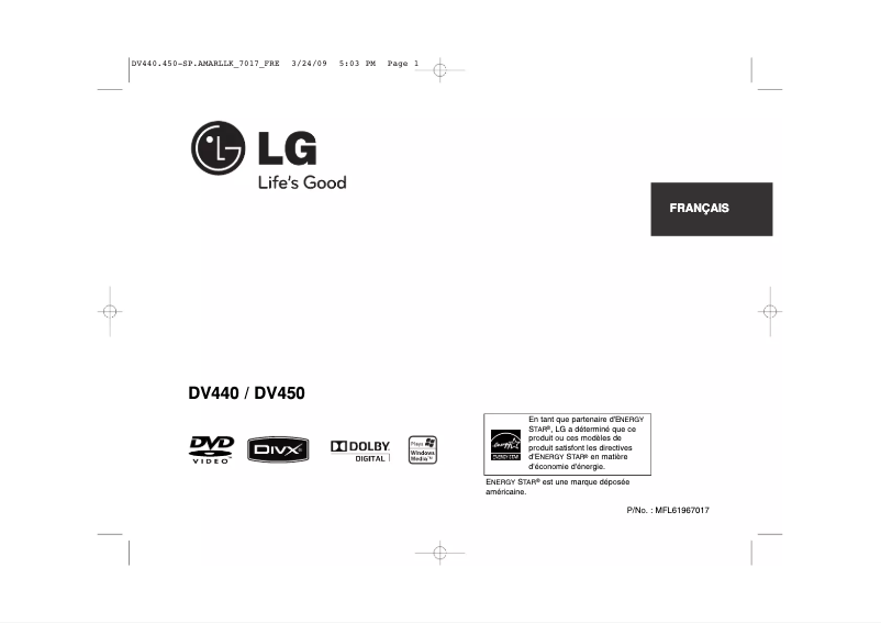 Page 1 de la notice Manuel utilisateur LG DV440