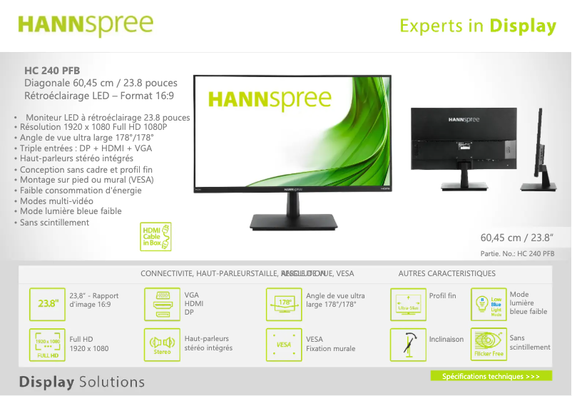 Page 1 de la notice Manuel utilisateur Hannspree HC240PFB