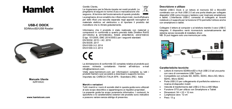 Page 1 de la notice Manuel utilisateur Hamlet XZR100UC