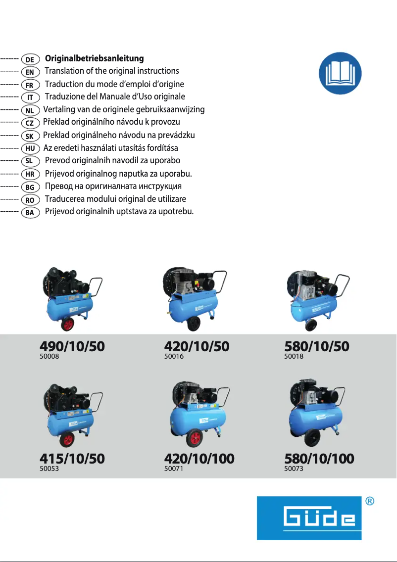 Page 1 de la notice Manuel utilisateur Güde Kompressor 420/10/100 230V