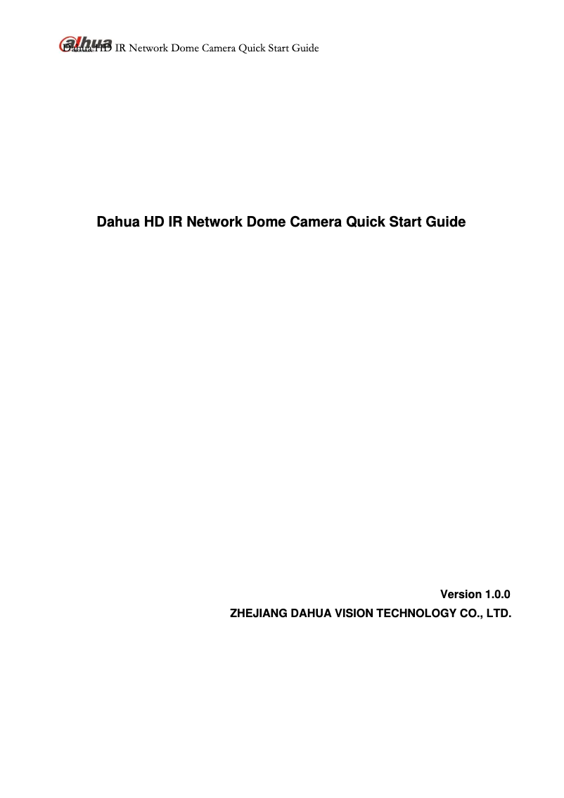 Page n°1 - Manuel utilisateur Dahua Technology DH-IPC-HDW2531R-ZS