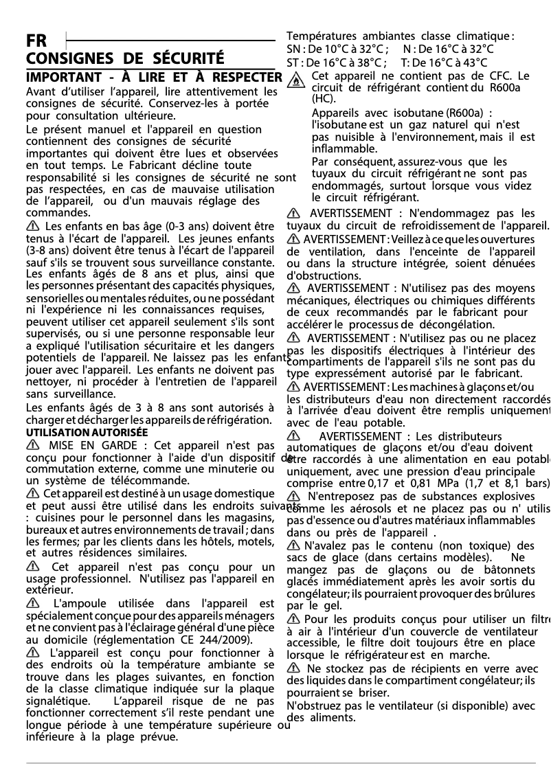 Page 1 de la notice Instructions de sécurité Bauknecht KSI 14VF2 P