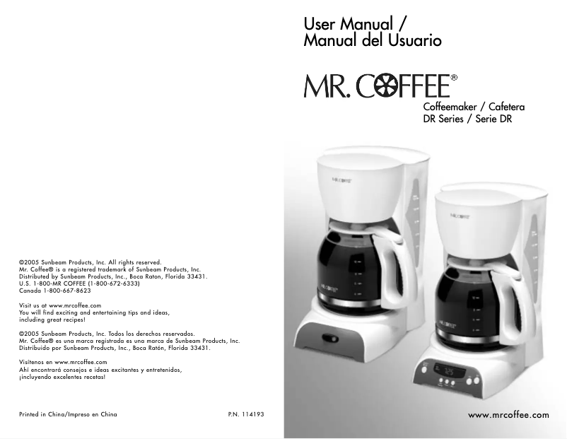Page n°1 - Manuel utilisateur Mr. Coffee DR12