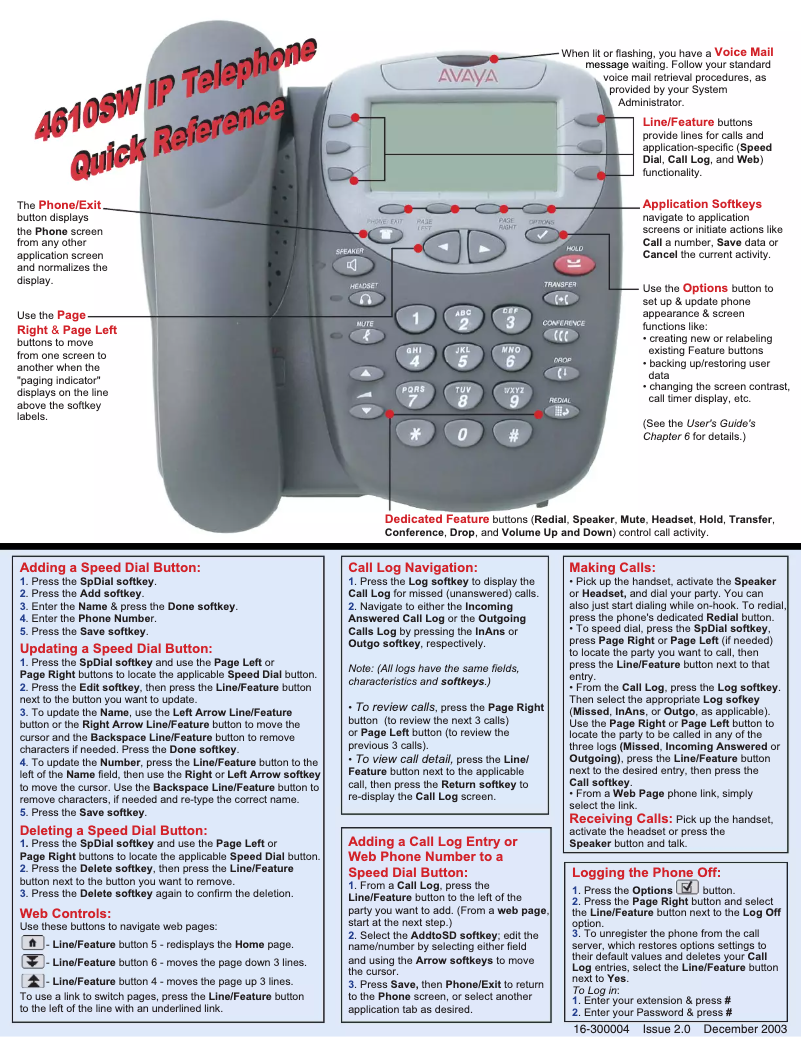 Page n°1 - Manuel utilisateur Avaya 4610
