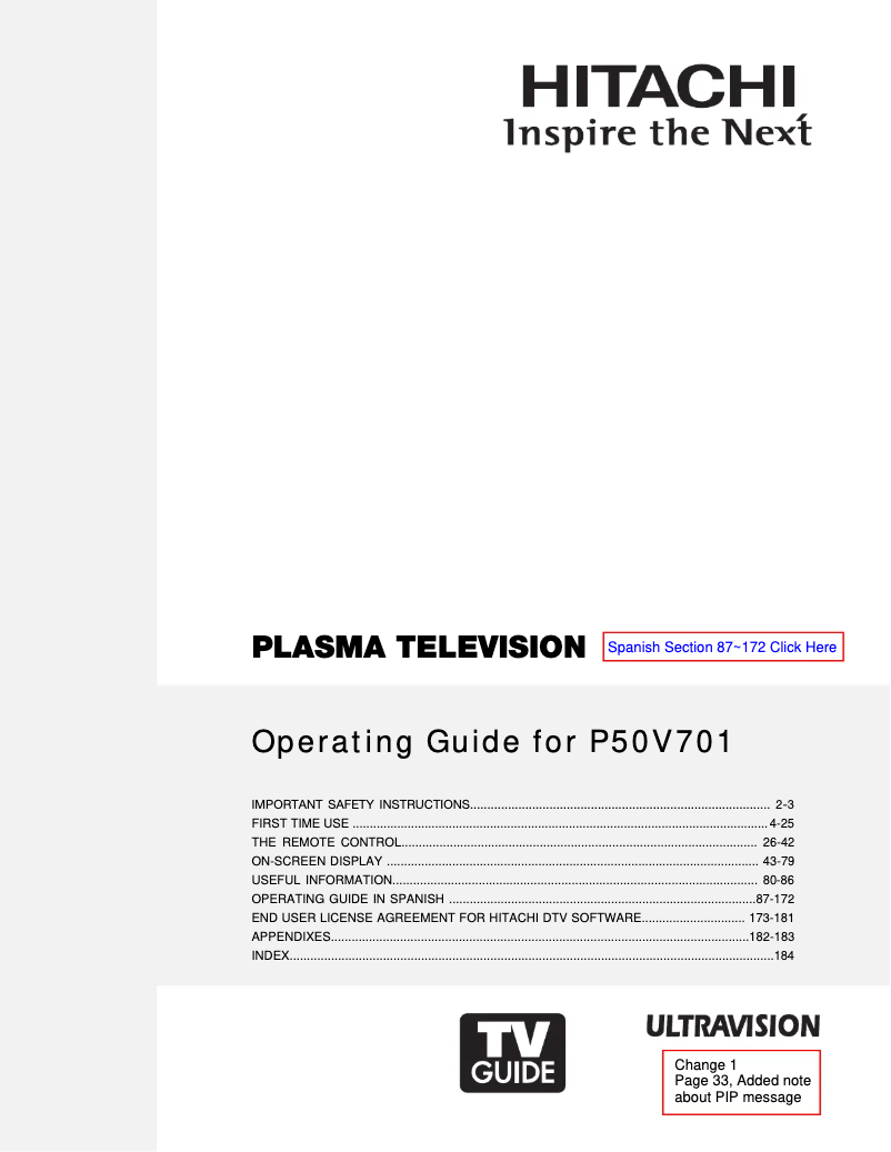 Page n°1 - Manuel utilisateur Hitachi P50V701