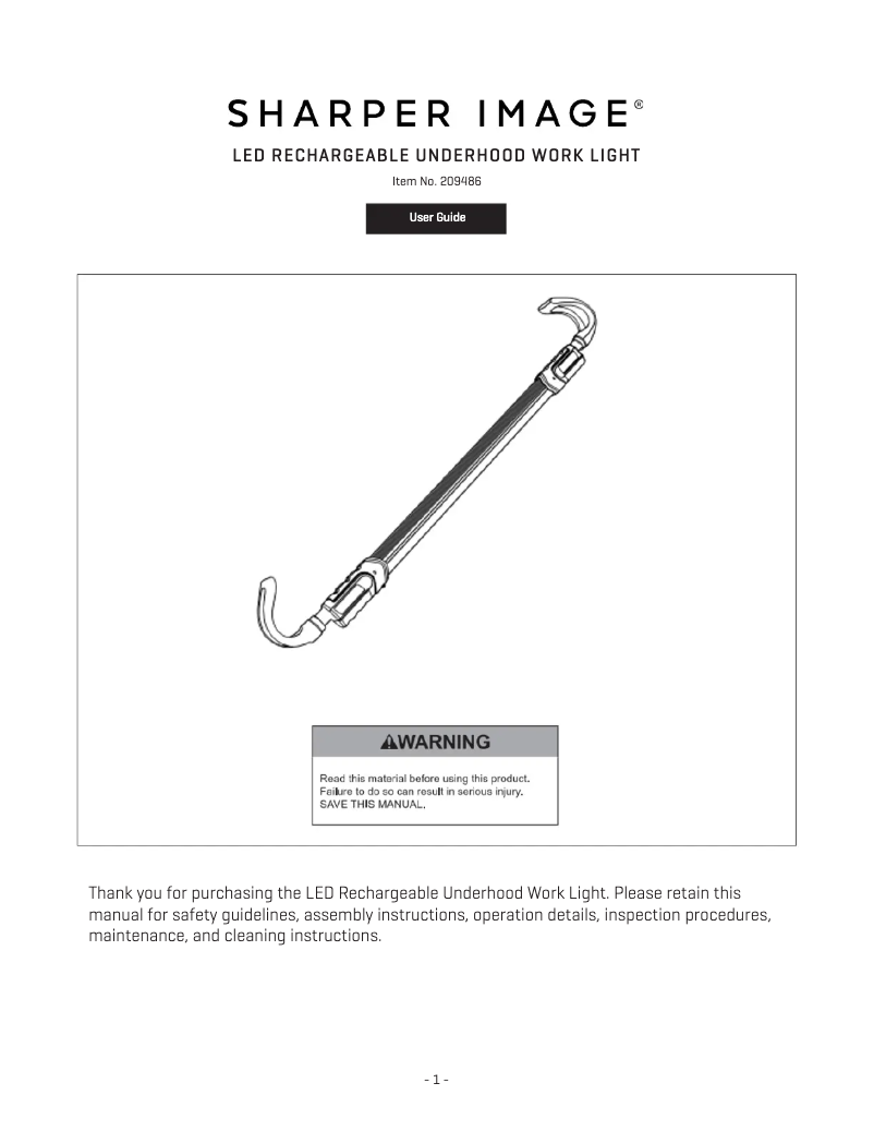 Page n°1 - Manuel utilisateur Sharper Image LED Rechargeable Underhood Work Light