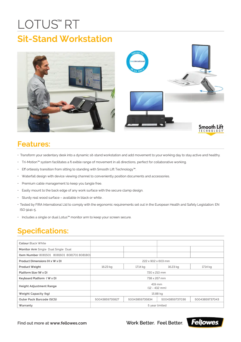 Página 1 del manual Ficha técnica Fellowes Lotus RT