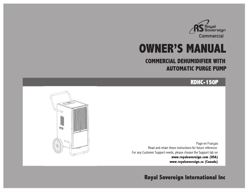 Page n°1 - Manuel utilisateur Royal Sovereign RDHC-150P