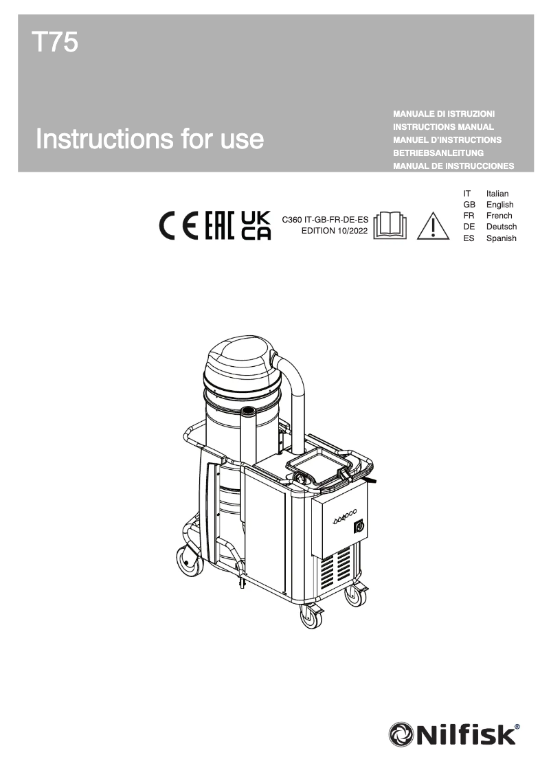 Page n°1 - Manuel utilisateur Nilfisk T75