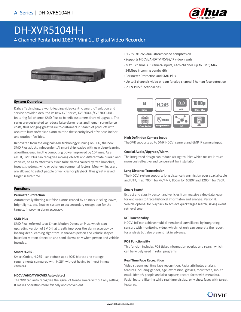 Page n°1 - Fiche technique Dahua Technology XVR5104H-I