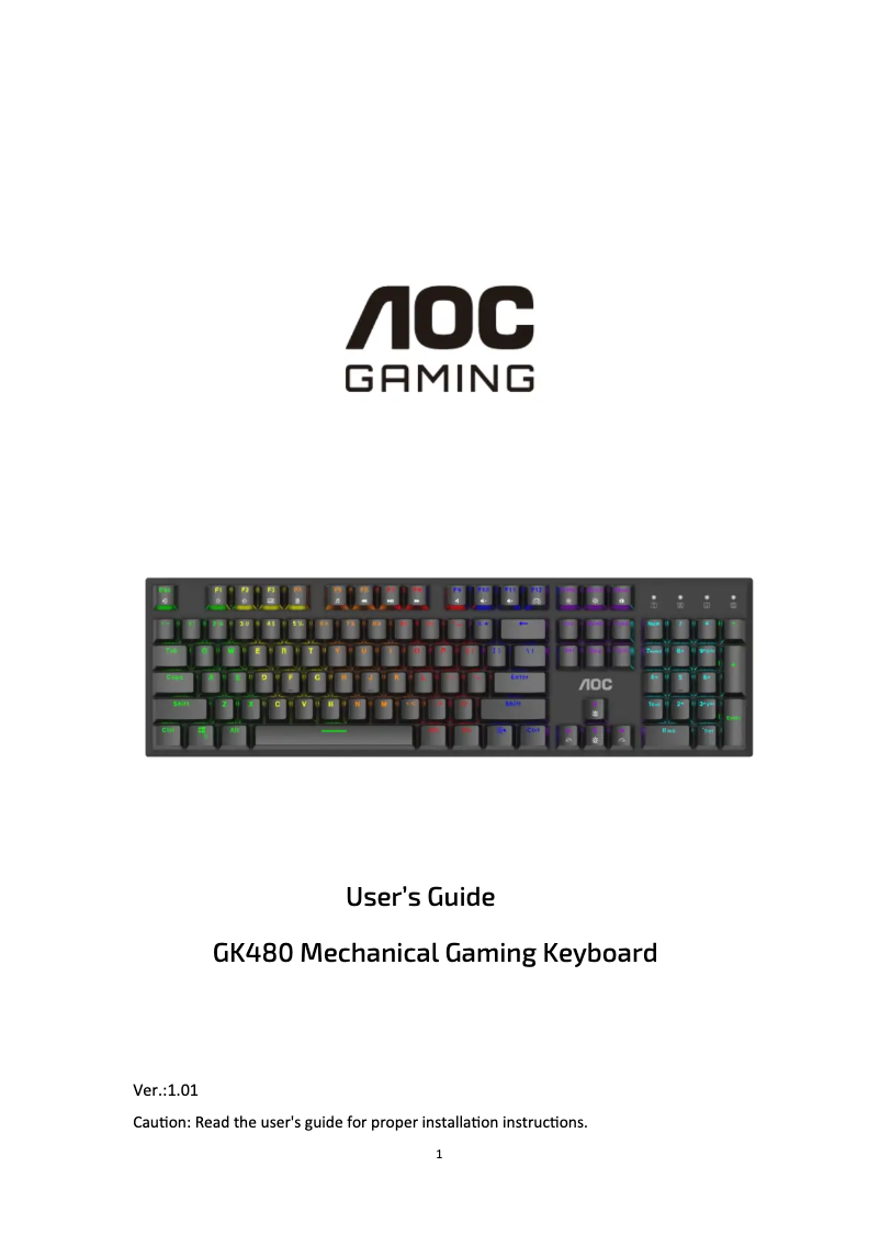 Page n°1 - Manuel utilisateur AOC GK480